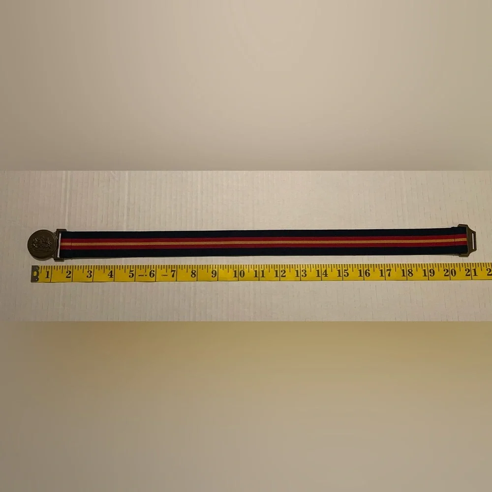 Ralph Lauren Vintage Kids Striped Hook Closure Stretch Gold Tone Buckle Belt